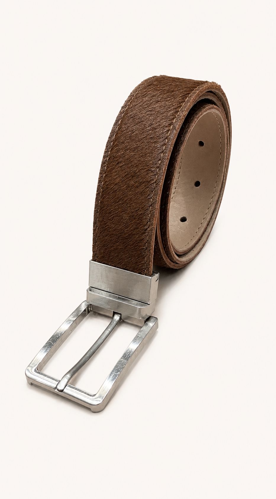 Cinturón Reversible Pelo Marrón & Gris